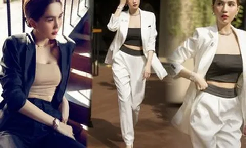 Ngọc Trinh đổi style với suit nửa kín nửa hở, fan khen nức nở vừa đẹp vừa sang