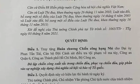 Chủ tịch nước truy tặng Huân chương Chiến công hạng Nhì cho Đại úy công an hy sinh khi làm nhiệm vụ