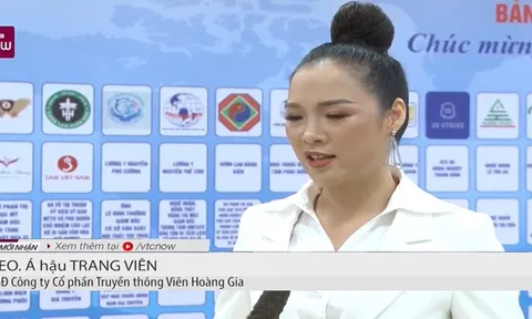 CEO. Á hậu Trang Viên phát biểu cảm trưởng với báo chí về hoạt động vinh danh doanh nghiệp doanh nhân vì cộng đồng